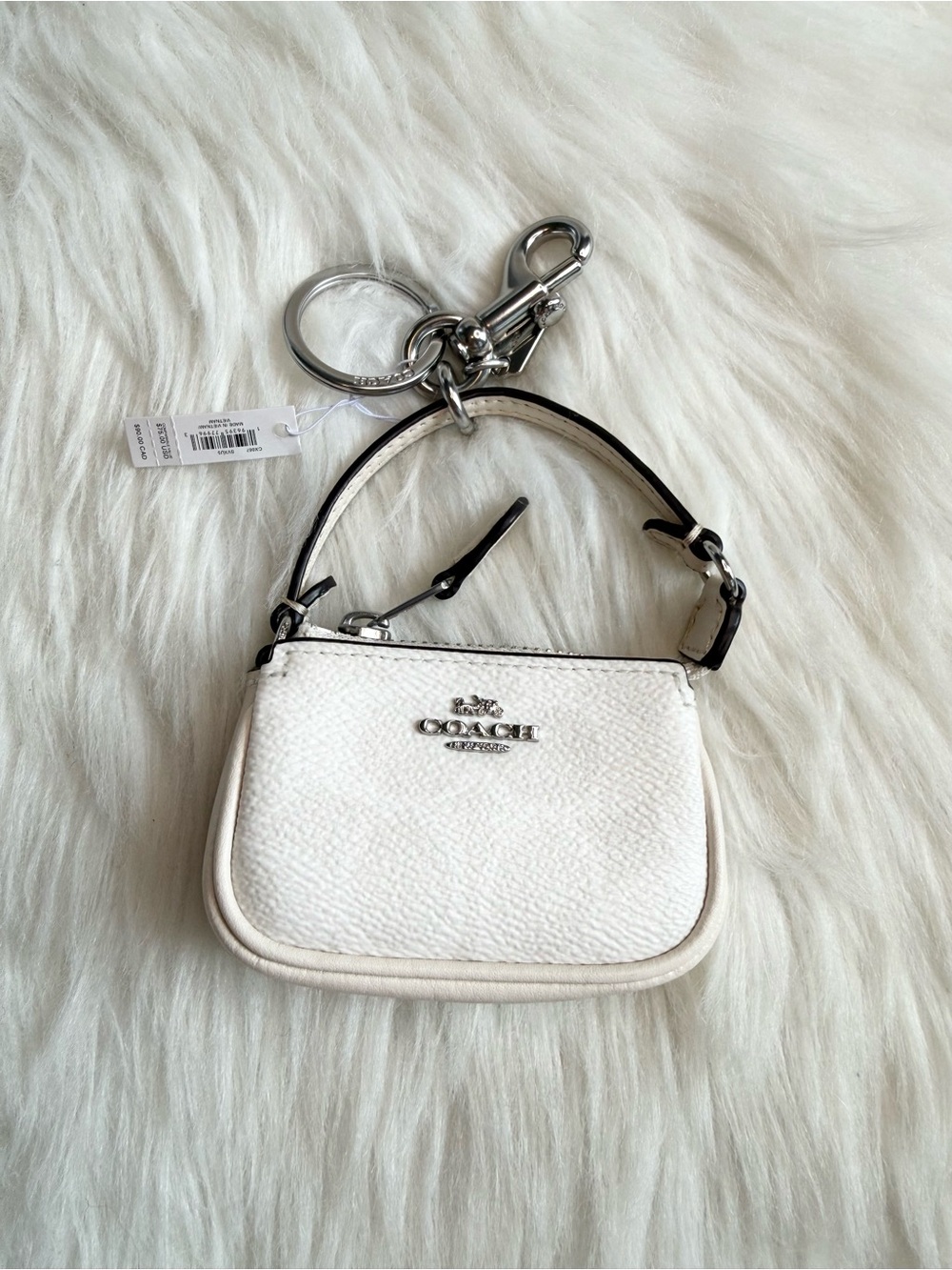 Coach Mini Nolita Bag Charm In Signature Canvas CX067 Silver White NWT